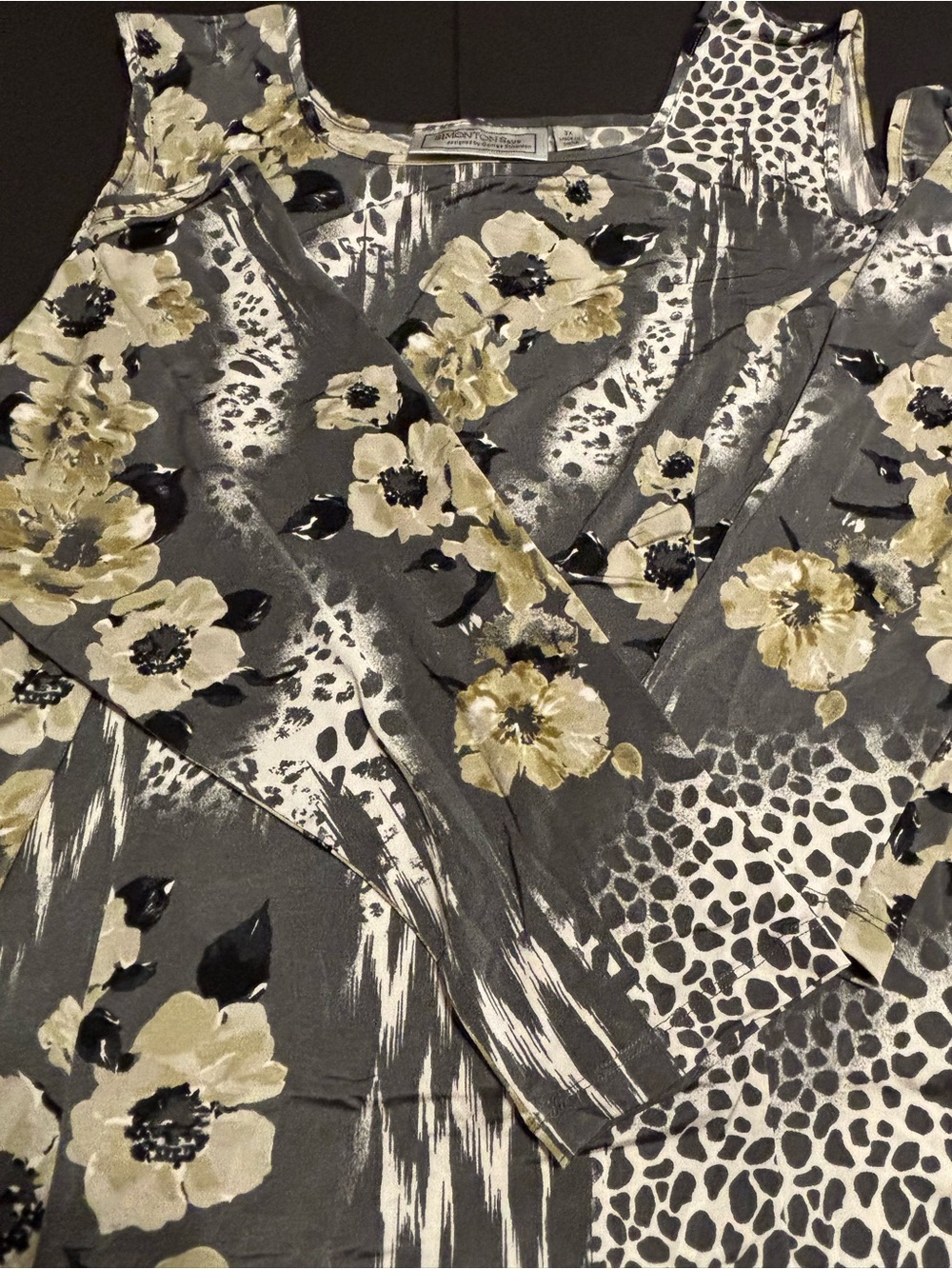 Simonton Says George Simonton 3X Floral Animal Print Long Sleeve Tunic Top